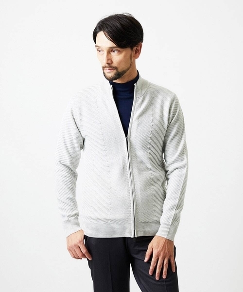 MICHEL KLEIN HOMME   （ミッシェルクランオム）の「グラデーションスタンドカラーニットブルゾン（カーディガン/ボレロ・メンズ・ライトグレー/グリーン/ネイビー・MEDIUM/LARGE/X-LARGE）」の16枚目の写真