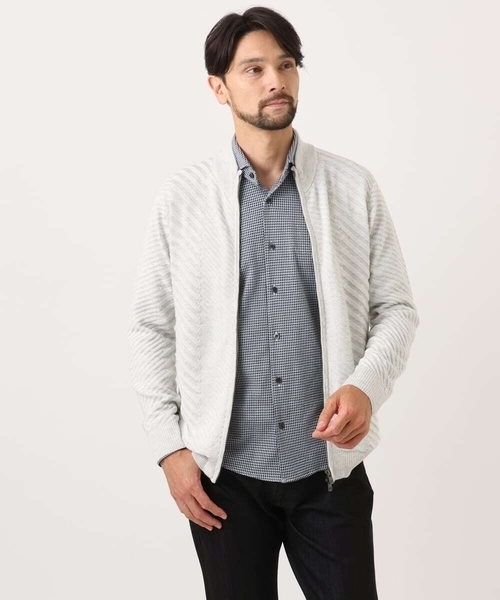 MICHEL KLEIN HOMME   （ミッシェルクランオム）の「グラデーションスタンドカラーニットブルゾン（カーディガン/ボレロ・メンズ・ライトグレー/グリーン/ネイビー・MEDIUM/LARGE/X-LARGE）」の17枚目の写真