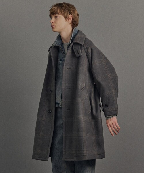 Super140s メルトンオーバーサイズバルカラーコート【チェック柄
