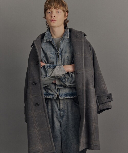 Super140s メルトンオーバーサイズバルカラーコート【チェック柄