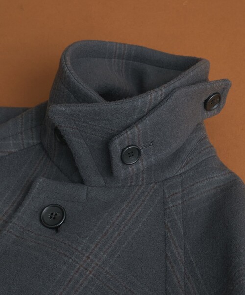 Super140s メルトンオーバーサイズバルカラーコート【チェック柄