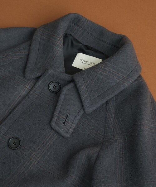 Super140s メルトンオーバーサイズバルカラーコート【チェック柄