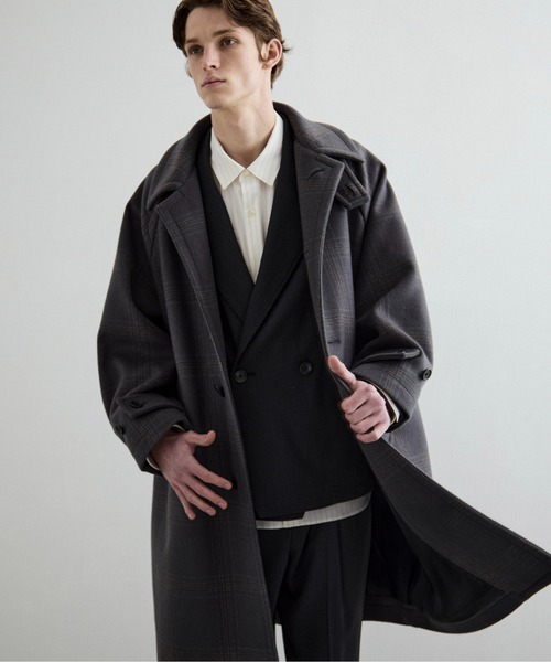 Super140s メルトンオーバーサイズバルカラーコート【チェック柄