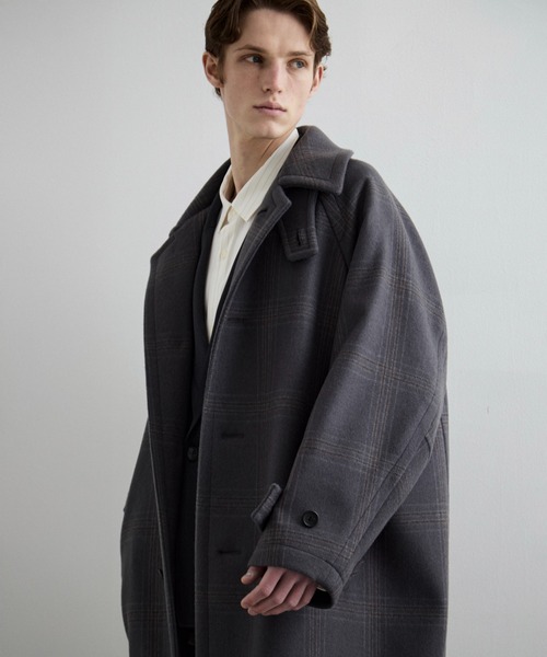 Super140s メルトンオーバーサイズバルカラーコート【チェック柄