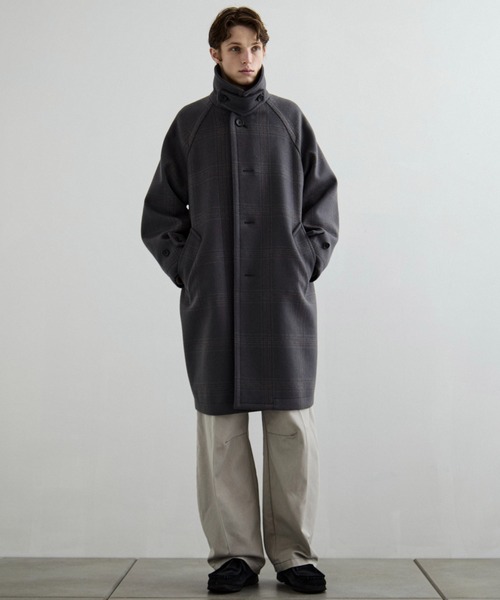 Super140s メルトンオーバーサイズバルカラーコート【チェック柄