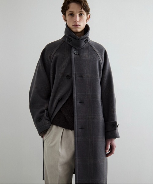 Super140s メルトンオーバーサイズバルカラーコート【チェック柄