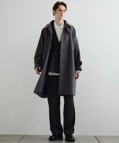 Super140s メルトンオーバーサイズバルカラーコート【チェック柄