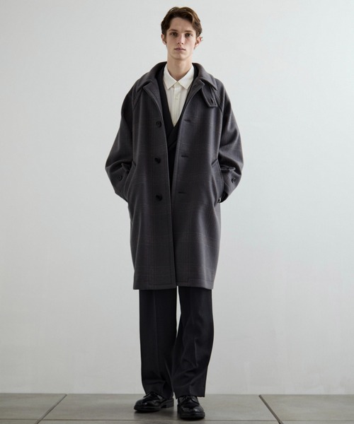 Super140s メルトンオーバーサイズバルカラーコート【チェック柄