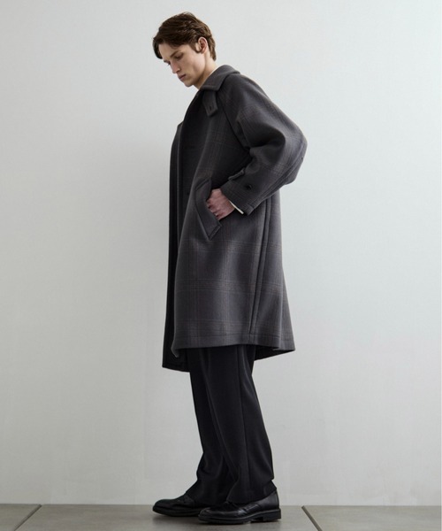 Super140s メルトンオーバーサイズバルカラーコート【チェック柄