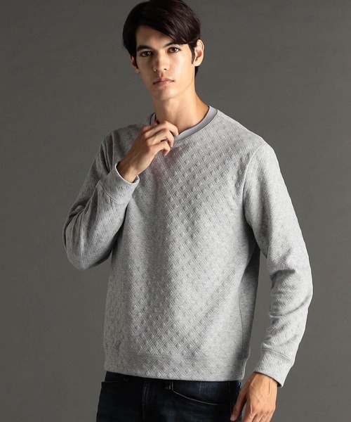 MONSIEUR NICOLE(ムッシュニコル)の「【ex/tra】ダイヤ柄ジャカード クルーネックカットソー(Tシャツ/カットソー・メンズ・ブラック/ライトグレー・MEDIUM/LARGE/X-LARGE)」の1枚目の写真