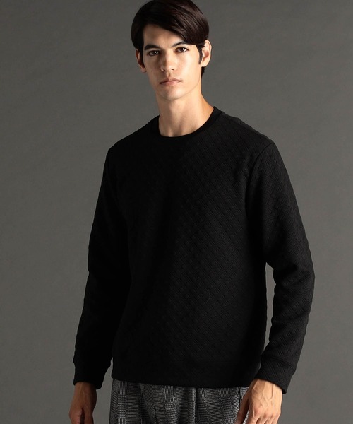 MONSIEUR NICOLE(ムッシュニコル)の「【ex/tra】ダイヤ柄ジャカード クルーネックカットソー(Tシャツ/カットソー・メンズ・ブラック/ライトグレー・MEDIUM/LARGE/X-LARGE)」の2枚目の写真