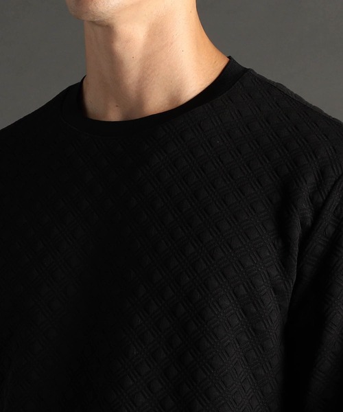 MONSIEUR NICOLE(ムッシュニコル)の「【ex/tra】ダイヤ柄ジャカード クルーネックカットソー(Tシャツ/カットソー・メンズ・ブラック/ライトグレー・MEDIUM/LARGE/X-LARGE)」の7枚目の写真