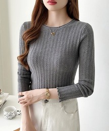 ケーブルリブニット メローデザイン クルーネック ニット 長袖 ケーブル編み リブニット レイヤードトップス 秋服 冬服