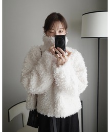 ノーカラージャケット（ホワイト/白色系・ショート丈）ファッション