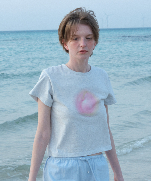 TTUDEMENT(トュードメント)の「KIMYO PEACH T-SHIRT MELANGE GREY(Tシャツ/カットソー・レディース・その他・FREE)」の2枚目の写真