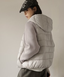 フード付きニット切り替え中綿アウター