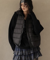 フード付きニット切り替え中綿アウター