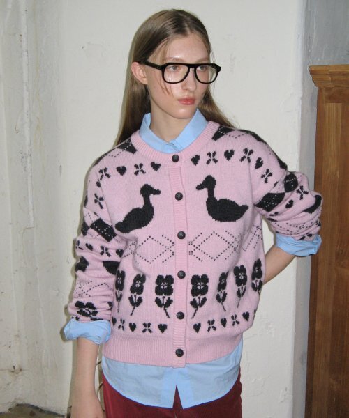 SINOON(シヌーン)の「MIXED PATTERN KNIT CARDIGAN (PINK)(カーディガン/ボレロ・レディース・その他・FREE)」の1枚目の写真
