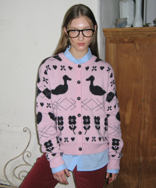 SINOON(シヌーン)の「MIXED PATTERN KNIT CARDIGAN (PINK)(カーディガン/ボレロ・レディース・その他・FREE)」の4枚目の写真