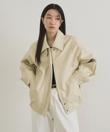 over fit leather blouson jacket-cream
