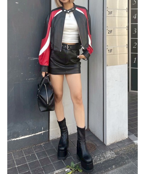 EVRIS（エヴリス）の「エンブレムドッキングバイカーブルゾン（ブルゾン・レディース・ブラック/その他1/ブラウン・FREE）」の7枚目の写真