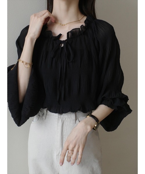 amel(エイメル)の「リボンタイシャーリングブラウス / ブラック(シャツ/ブラウス・レディース・ブラック・FREE)」の2枚目の写真