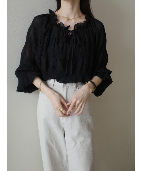 amel(エイメル)の「リボンタイシャーリングブラウス / ブラック(シャツ/ブラウス・レディース・ブラック・FREE)」の3枚目の写真
