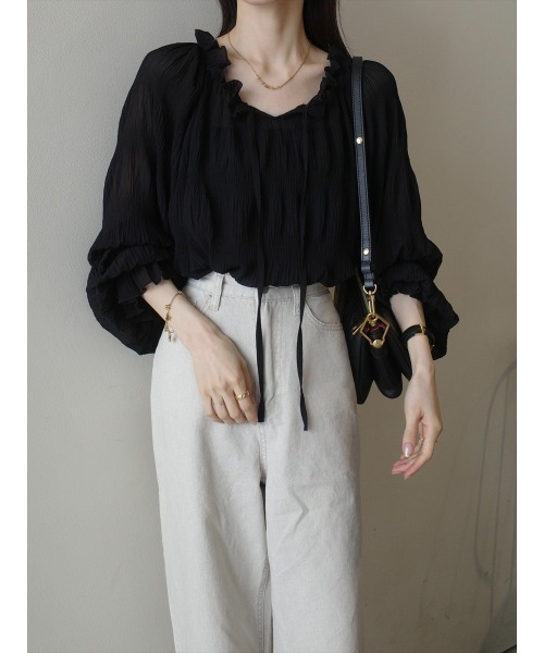 amel(エイメル)の「リボンタイシャーリングブラウス / ブラック(シャツ/ブラウス・レディース・ブラック・FREE)」の5枚目の写真