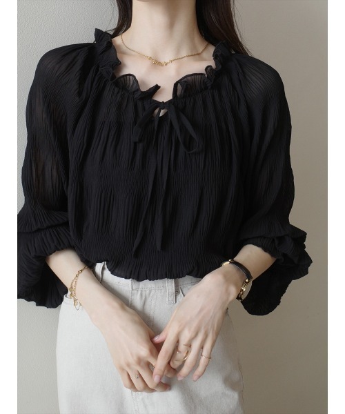 amel(エイメル)の「リボンタイシャーリングブラウス / ブラック(シャツ/ブラウス・レディース・ブラック・FREE)」の9枚目の写真