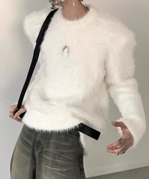 ワンポイントメタルパーツシャギープルオーバーニット