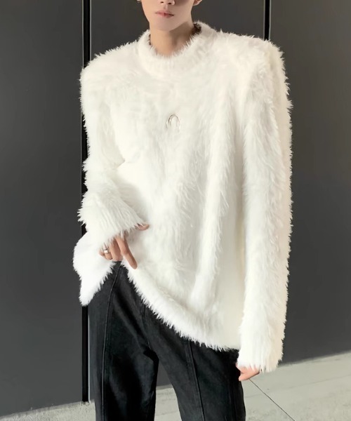 lilful(リルフル)の「ワンポイントメタルパーツシャギープルオーバーニット(ニット/セーター・メンズ・ホワイト/ブラック・F)」の3枚目の写真