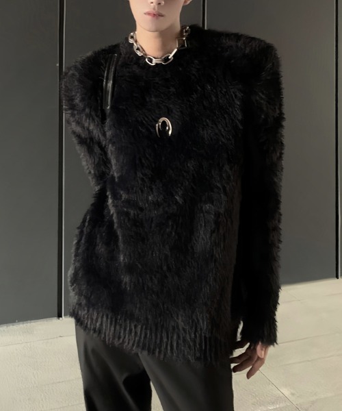 lilful(リルフル)の「ワンポイントメタルパーツシャギープルオーバーニット(ニット/セーター・メンズ・ホワイト/ブラック・F)」の6枚目の写真
