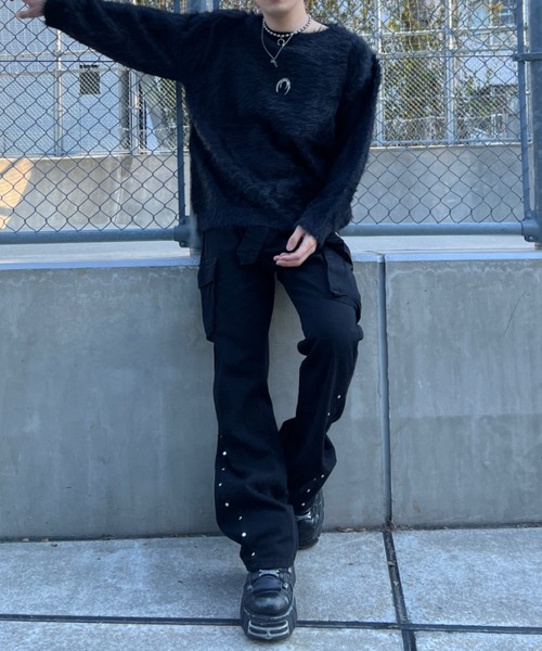 lilful(リルフル)の「ワンポイントメタルパーツシャギープルオーバーニット(ニット/セーター・メンズ・ホワイト/ブラック・F)」の10枚目の写真
