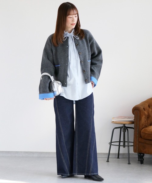 cepo（セポ）の「アルパカタッチダブルフェイス袖配色カーディガン２（カーディガン/ボレロ・レディース・グレー/チャコール/ベージュ・M）」の9枚目の写真