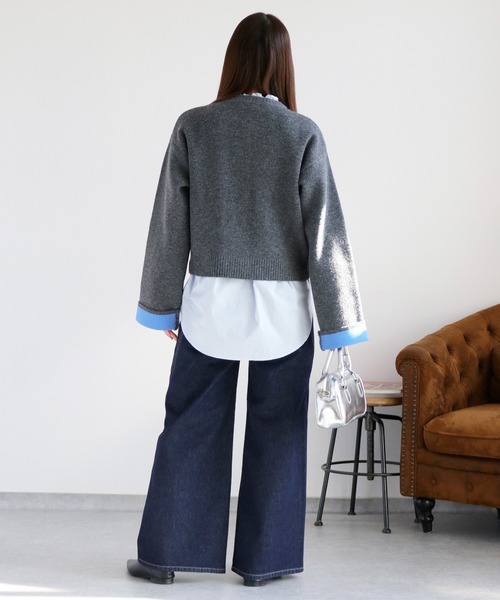 cepo（セポ）の「アルパカタッチダブルフェイス袖配色カーディガン２（カーディガン/ボレロ・レディース・グレー/チャコール/ベージュ・M）」の7枚目の写真