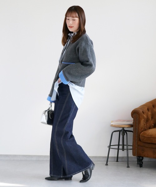 cepo（セポ）の「アルパカタッチダブルフェイス袖配色カーディガン２（カーディガン/ボレロ・レディース・グレー/チャコール/ベージュ・M）」の6枚目の写真