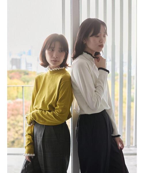 Samansa Mos2 blue(サマンサモスモスブルー)の「配色フリル衿ニットプルオーバー(ニット/セーター・レディース・ブラック/オフホワイト/イエロー・F)」の18枚目の写真