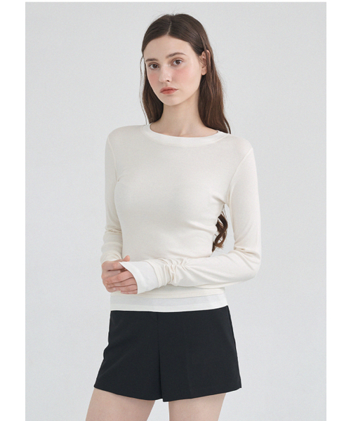 MICANE(ミケーネ)の「コアレイヤードウール-テンセルTシャツ(Tシャツ/カットソー・レディース・Cream/バーガンディー/ネイビー・X-LARGE/SMALL/MEDIUM/LARGE)」の9枚目の写真