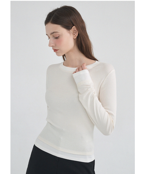 MICANE(ミケーネ)の「コアレイヤードウール-テンセルTシャツ(Tシャツ/カットソー・レディース・Cream/バーガンディー/ネイビー・X-LARGE/SMALL/MEDIUM/LARGE)」の10枚目の写真