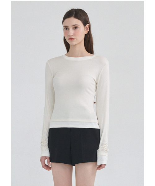 MICANE(ミケーネ)の「コアレイヤードウール-テンセルTシャツ(Tシャツ/カットソー・レディース・Cream/バーガンディー/ネイビー・X-LARGE/SMALL/MEDIUM/LARGE)」の11枚目の写真