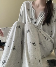 pyornim（ピョルニム）の「【26年春夏新作】総柄リブカーデ パンツ ルームウェア上下セット（ルームウェア/パジャマ）」