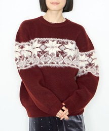 専用　雪模様いっぱい編み込んだセーターとニット帽＊グレージュ　雪模様赤のセット 雪の結晶 編み込み模様セーター - MAMA-HOBBY'S GALLERY | minne byGMO