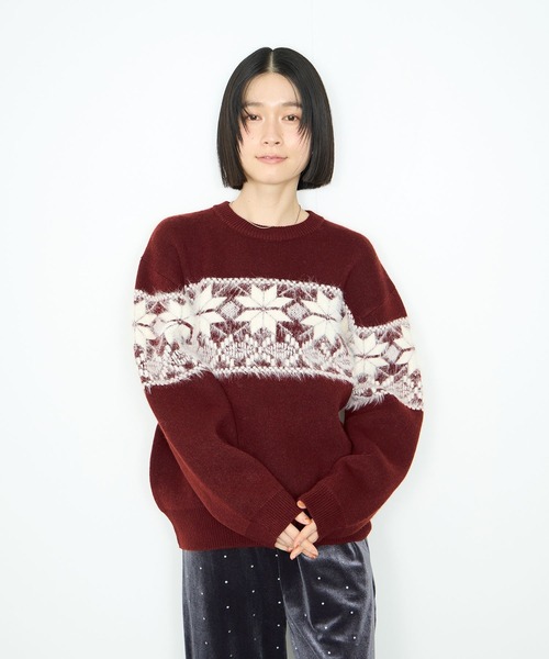 Mac-House(マックハウス)の「Idnes 雪柄シャギーニット(ニット/セーター・レディース・ワイン/グレー/ベージュ・FREE)」の3枚目の写真