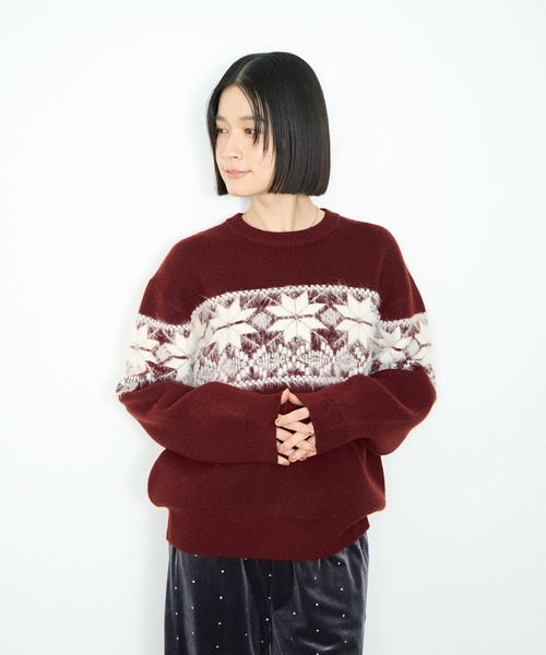 Mac-House(マックハウス)の「Idnes 雪柄シャギーニット(ニット/セーター・レディース・ワイン/グレー/ベージュ・FREE)」の15枚目の写真
