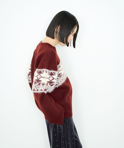 Mac-House(マックハウス)の「Idnes 雪柄シャギーニット(ニット/セーター・レディース・ワイン/グレー/ベージュ・FREE)」の14枚目の写真