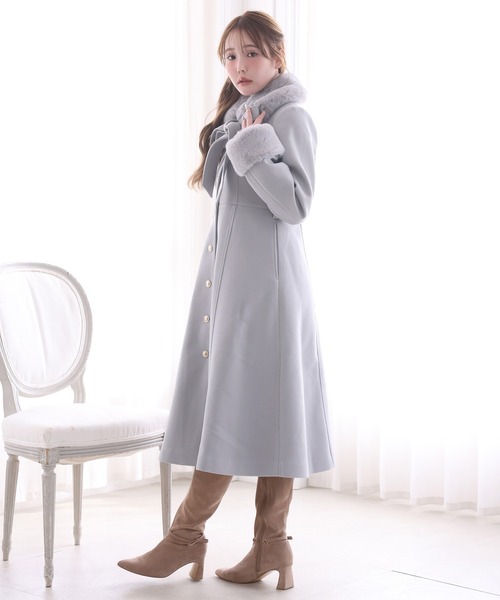 セール】【サイズ展開あり】襟袖フェイクファーロングコート（ステン