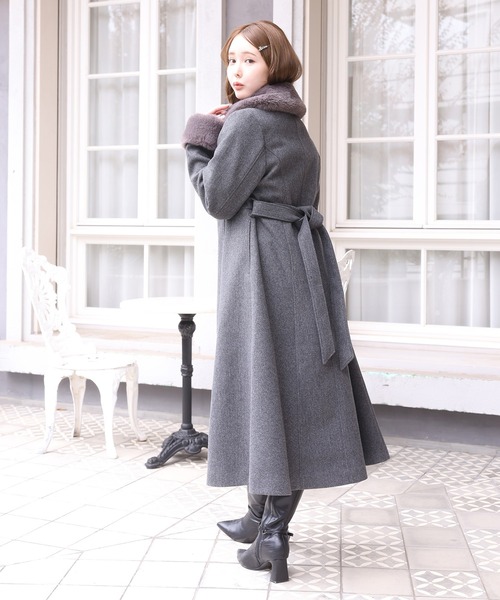 セール】【サイズ展開あり】襟袖フェイクファーロングコート（ステン