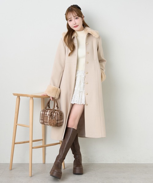 セール】【サイズ展開あり】襟袖フェイクファーロングコート（ステン