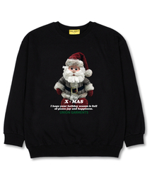 サンタ人形オーバーサイズスウェットクリスマスTシャツ[裏毛]ブラック