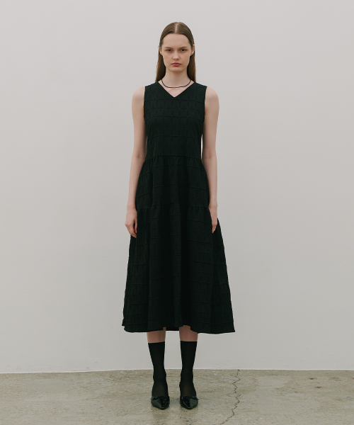 セール】Jacquard Sleeveless Long Dress Black（ワンピース